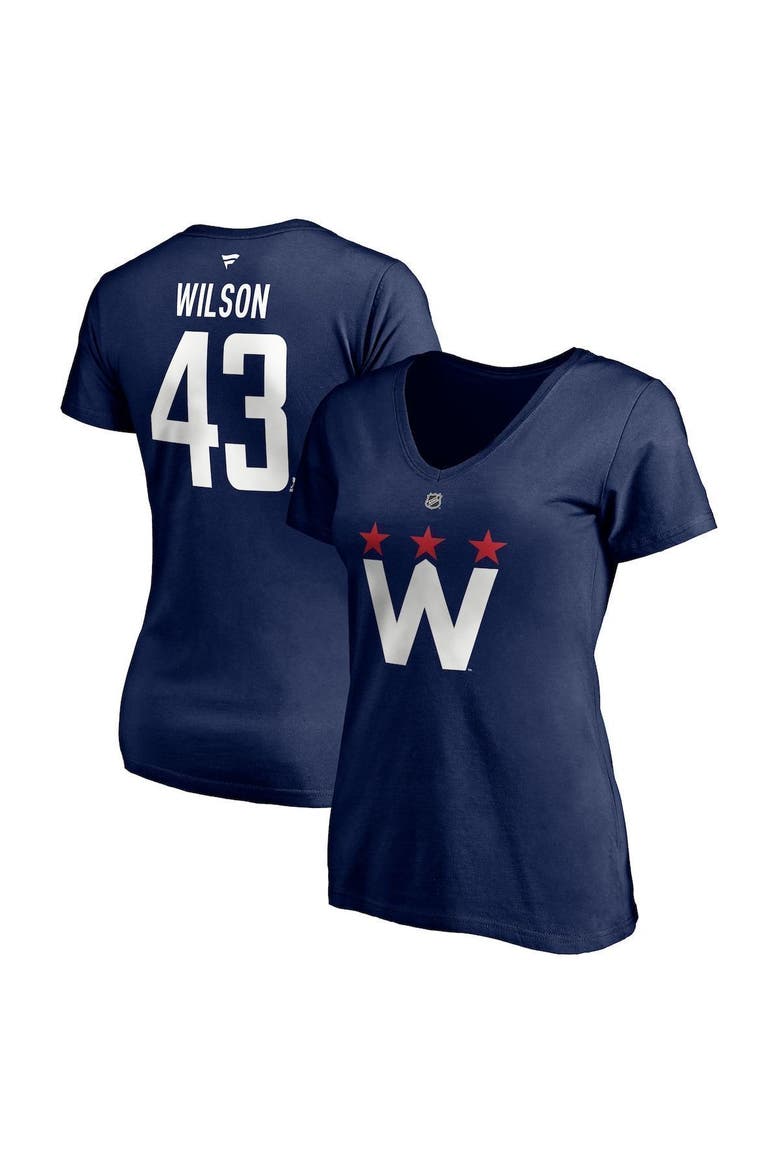 Women's Fanatics Branded Tom Wilson Navy Washington Capitals 2020/21 Alternate Authentic Stack Name & Number V-Neck T-Shirt, Main, color, NAVY