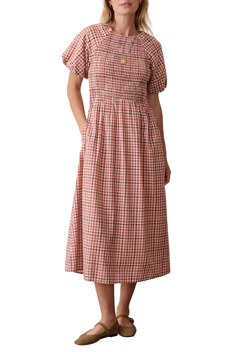 Gigi Smocked Midi Dress, Main, color, AUTUMN CHECK