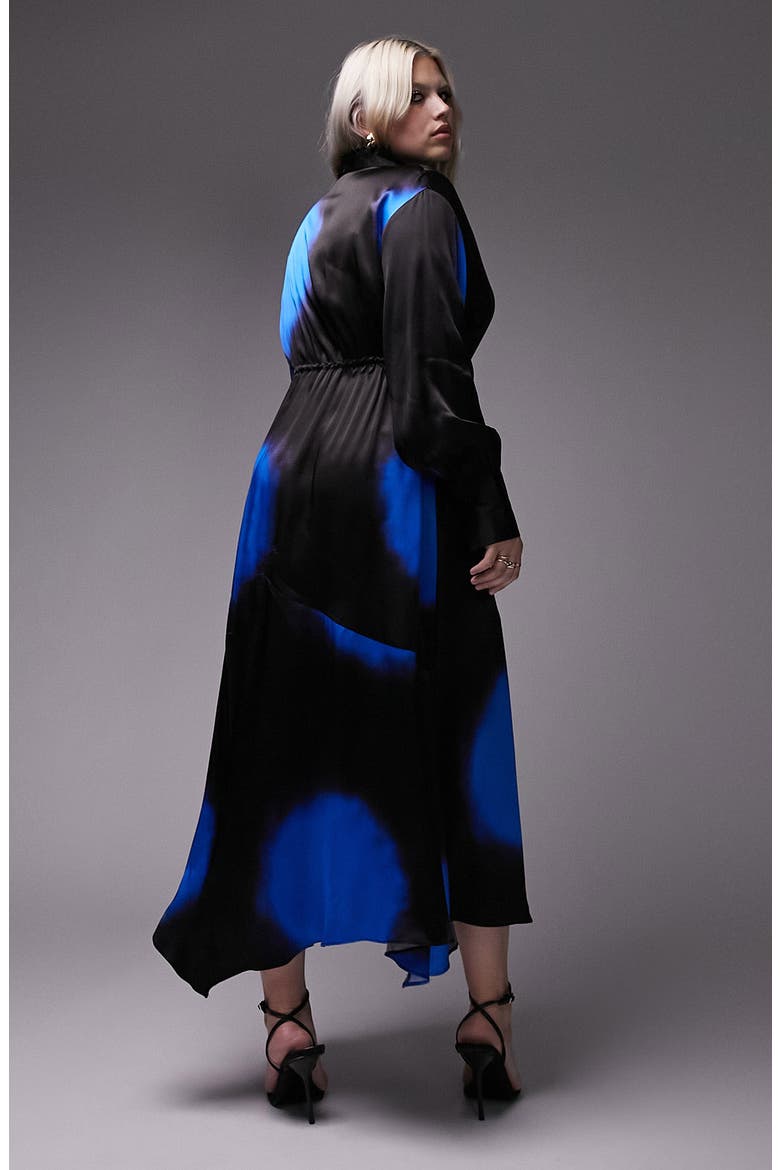 Curve Print Long Sleeve Midi Shirtdress, Alternate, color, BLACK