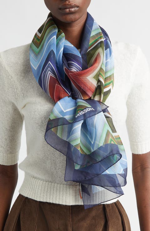 Zigzag Print Silk Scarf