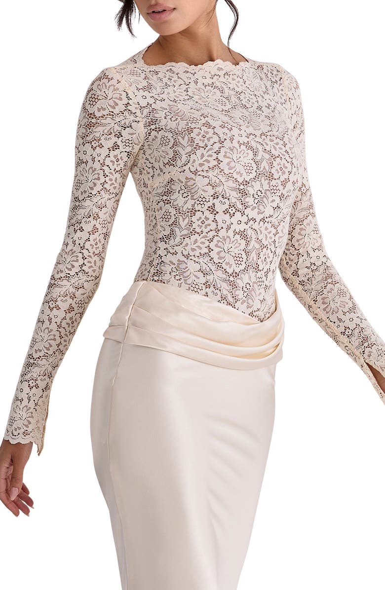 HOUSE OF CB Ellie Long Sleeve Lace Bodysuit, Alternate, color, Vintage Ivory