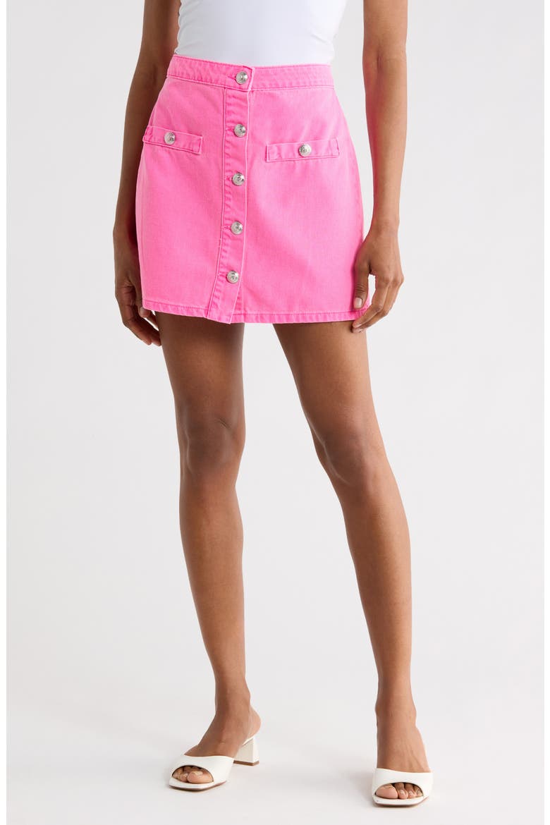 Kris Button Front Cotton A-Line Miniskirt, Main, color, PINK GLO