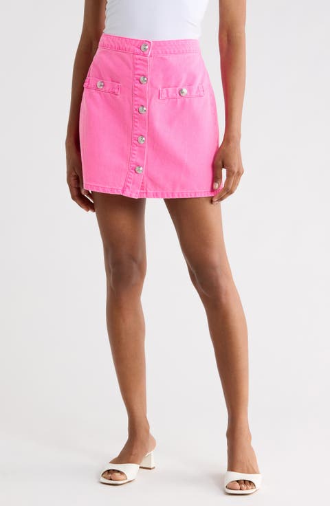 Kris Button Front Cotton A-Line Miniskirt