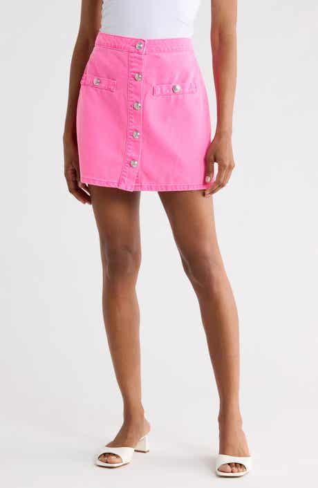 L'AGENCE Kris Button Front Cotton A-Line Miniskirt