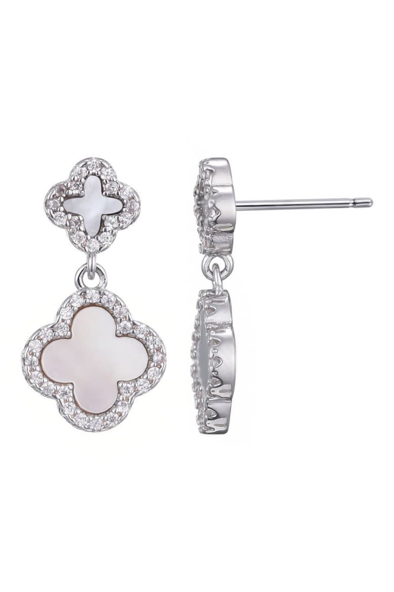 Pavé CZ Double Clover Drop Earrngs, Main, color, SILVER-WHITE