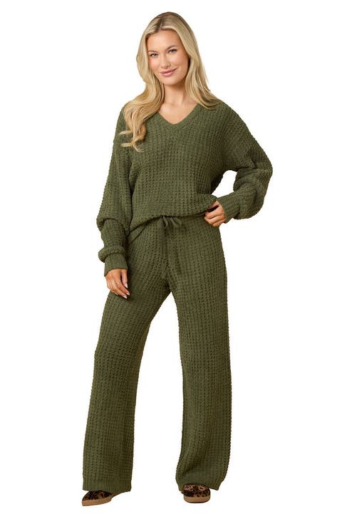 Waffle Marshmallow V-Neck Lounge Set