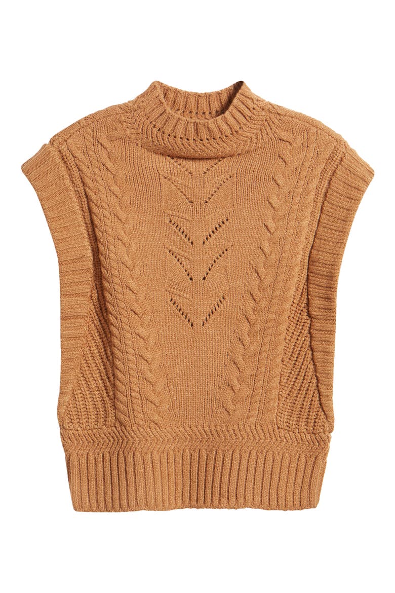 Cable Stitch Mock Neck Sweater Vest, Alternate, color, NUTMEG