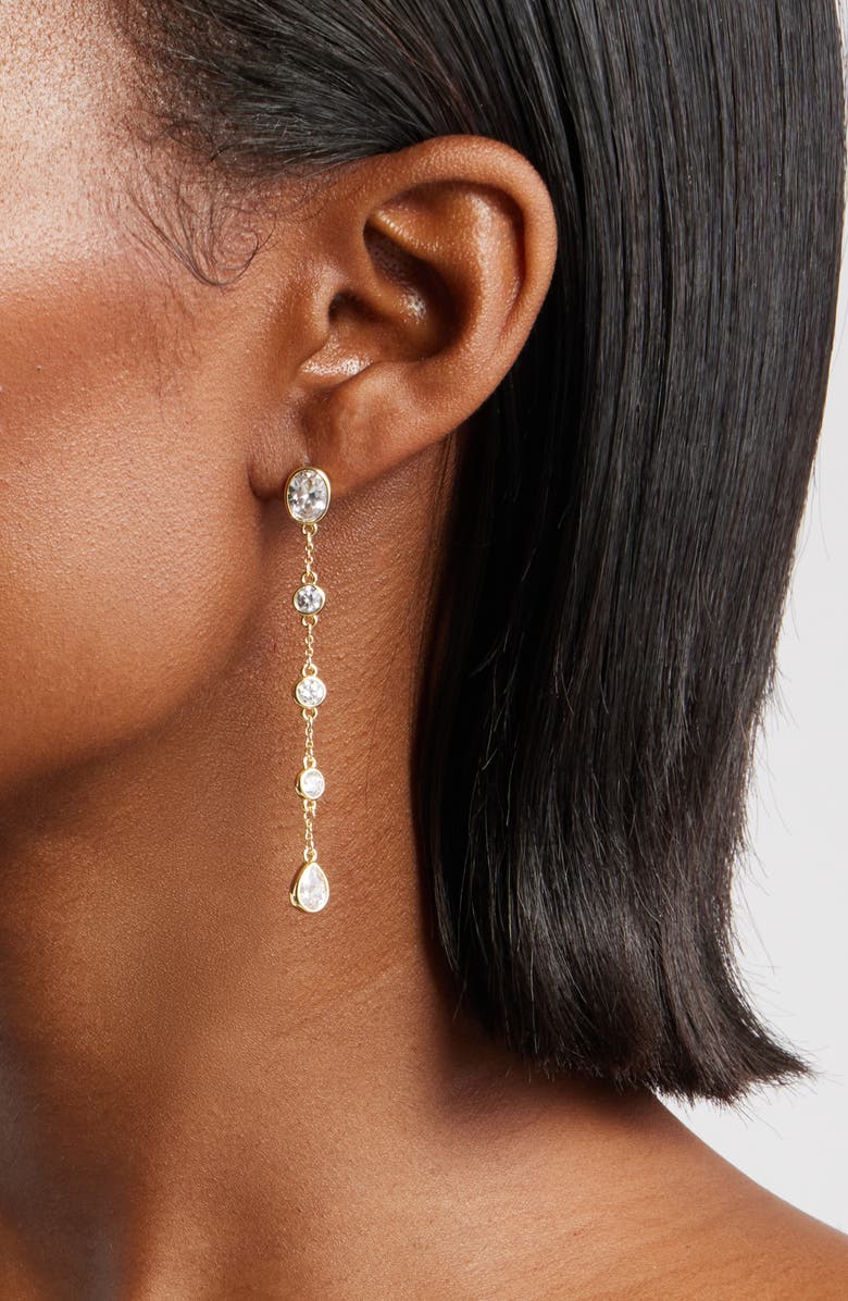 Nordstrom Bezel Cubic Zirconia Linear Drop Earrings, Alternate, color, Clear- Gold