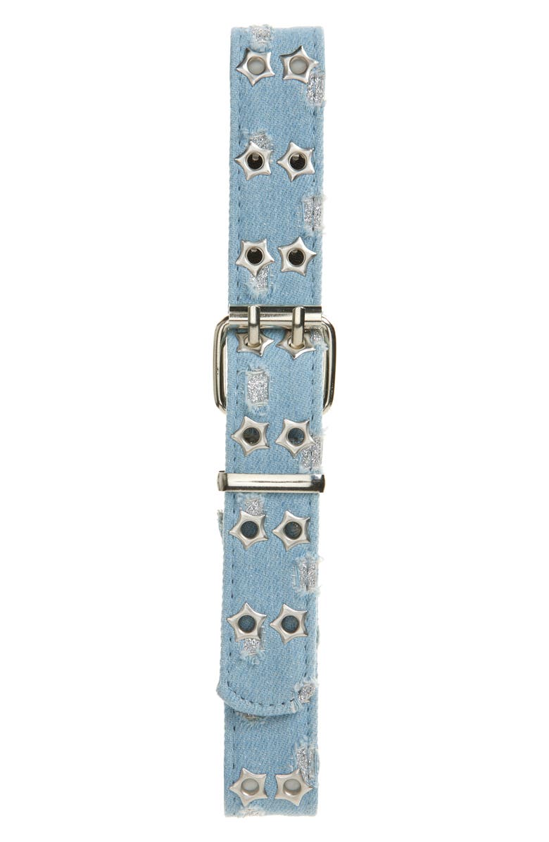 Ruby & Ry Kids' Glitter Star Denim Belt, Main, color, Rhodium