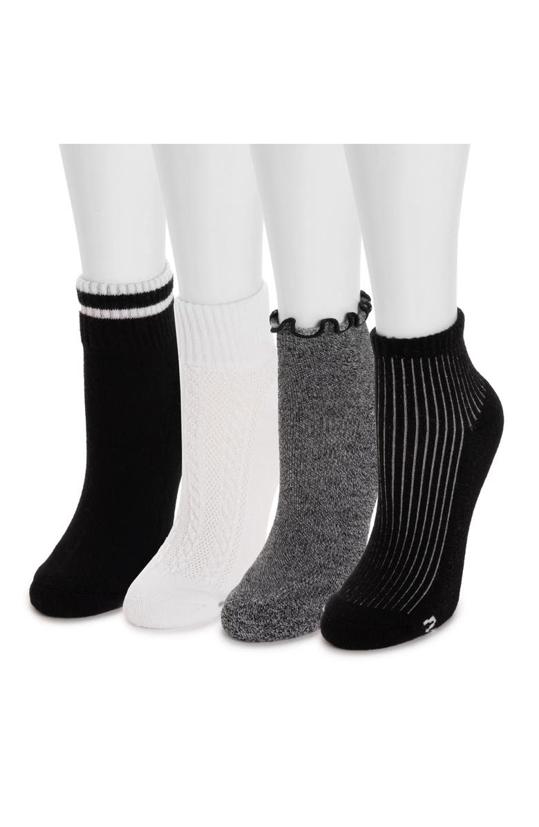 MUK LUKS Dream Step Mini Crew Socks, 4 Pair Pack, Alternate, color, Ebony