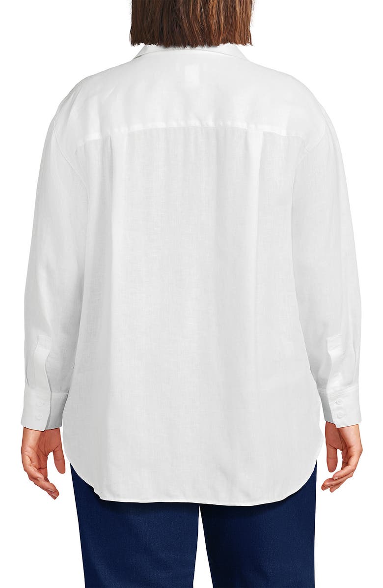 Lands' End Linen Oversized Button Front Shirt, Alternate, color, White
