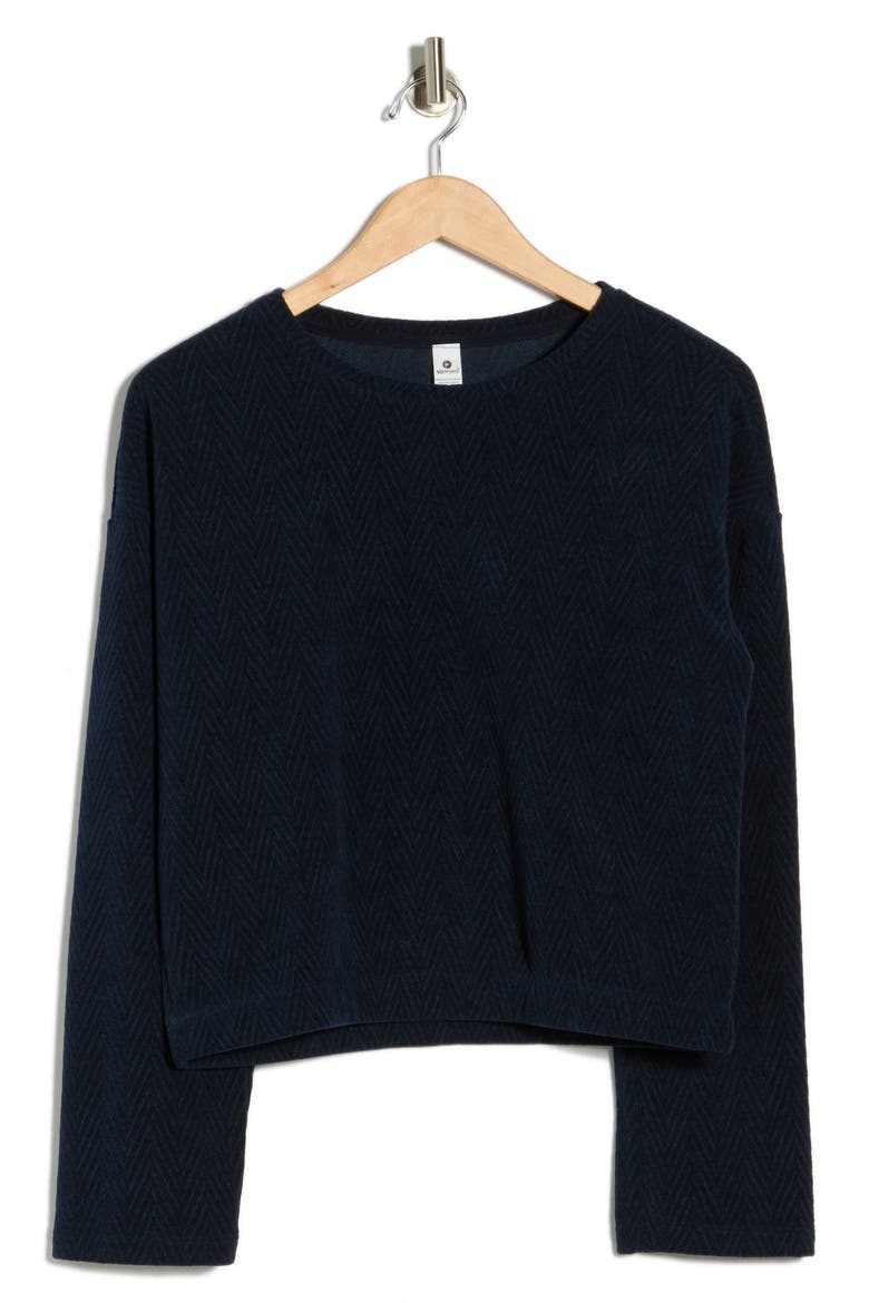 Herringbone Crop Pullover Sweatshirt, Alternate, color, TRUE NAVY