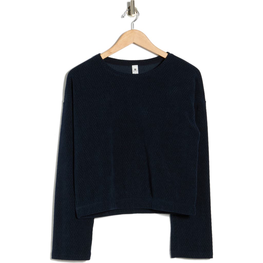 90 Degree By Reflex Herringbone Crop Pullover Sweatshirt In Blue