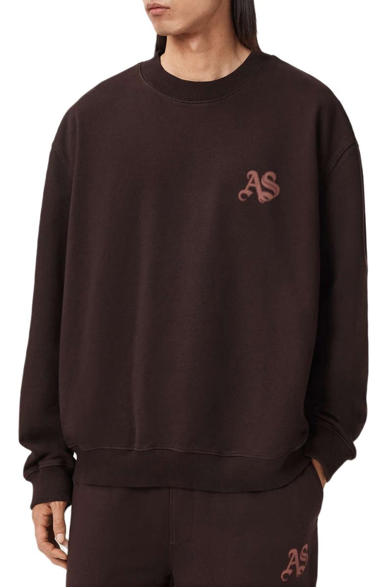 AllSaints Icon Oversize Cotton Crewneck Sweatshirt, Alternate, color, Plum Brown