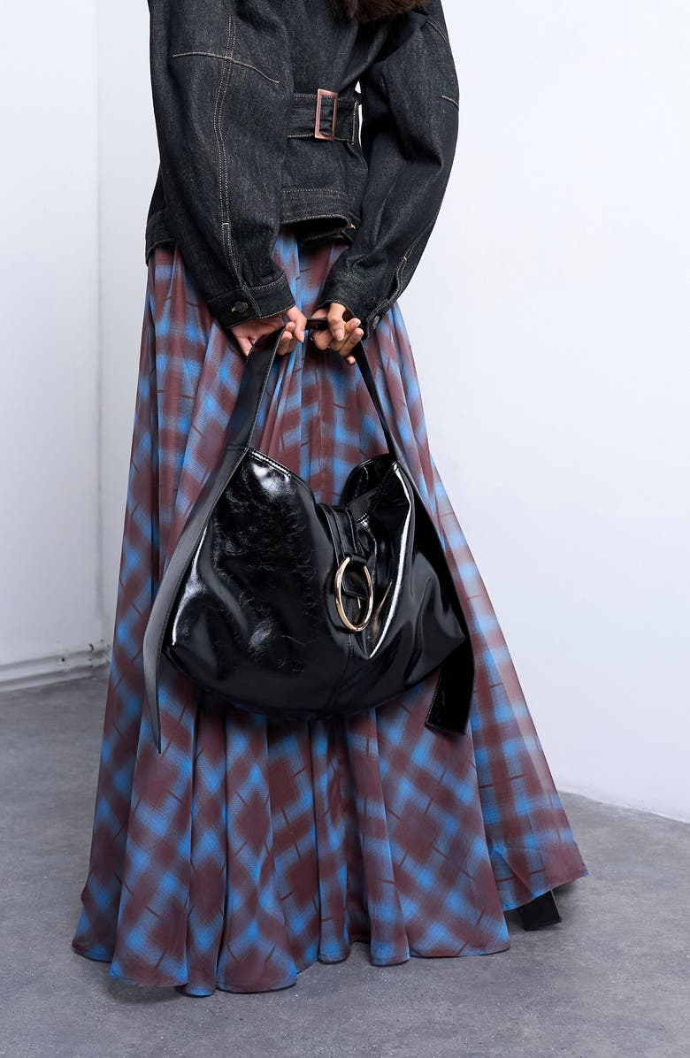 Topshop Saturn Hardware Shoulder Bag, Main, color, Black