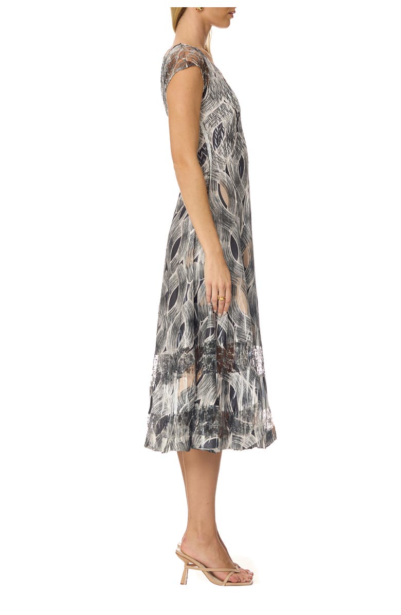 Komarov Lace Inset Charmuese Dress with Cap Sleeves, Alternate, color, Black Eye