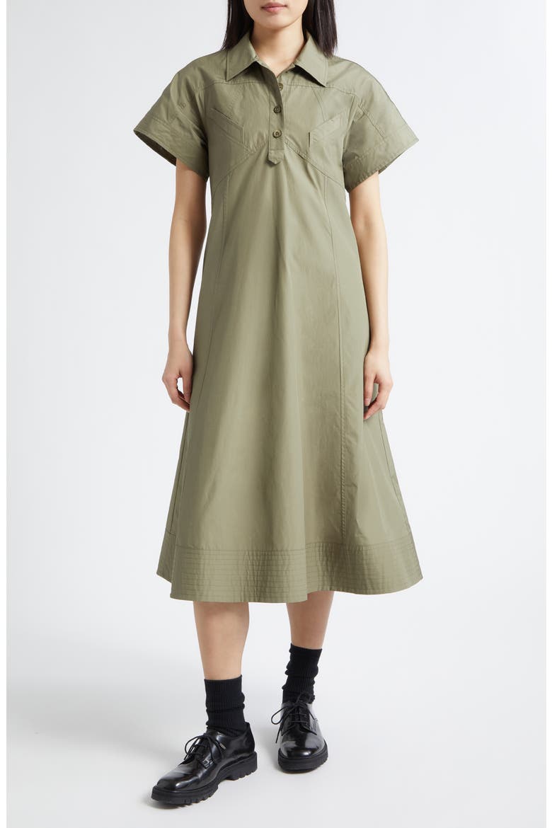 Trapeze Cotton Poplin Shirtdress, Main, color, BURNT OLIVE