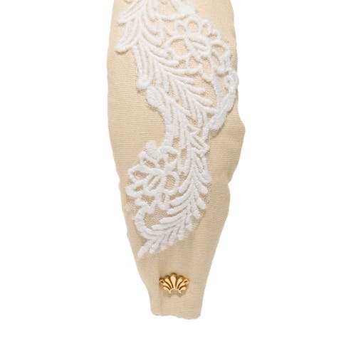 Lele Sadoughi Knotted Embroidered Lace Headband In Neutral