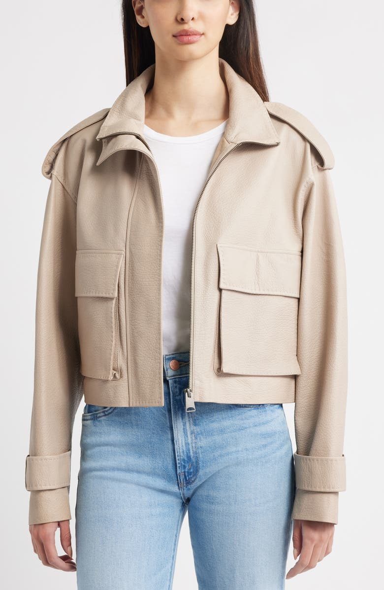 Fleurette Maeve Crop Leather Moto Jacket, Alternate, color, Fawn