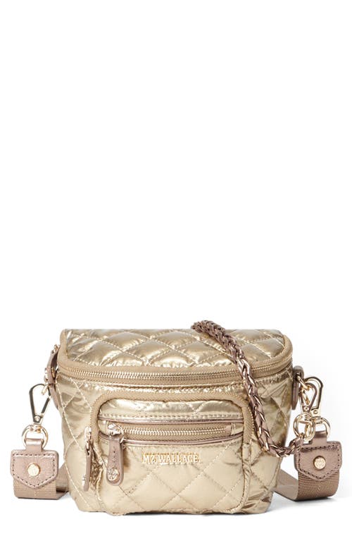 MZ Wallace Micro Crosby Diamond Quilted Nylon Sling Bag in Antique Gold Metallic 