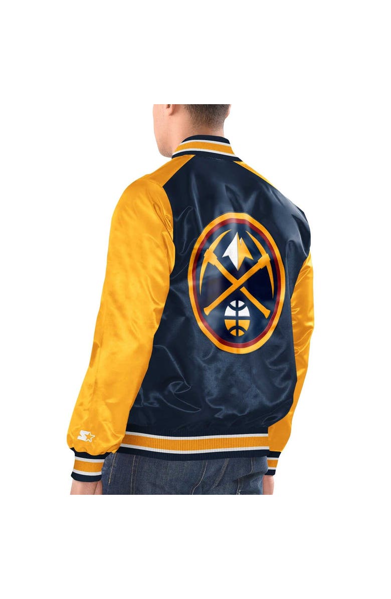 STARTER Men's Starter Navy/Gold Denver Nuggets Renegade Satin Full-Snap Varsity Jacket, Alternate, color, Navy