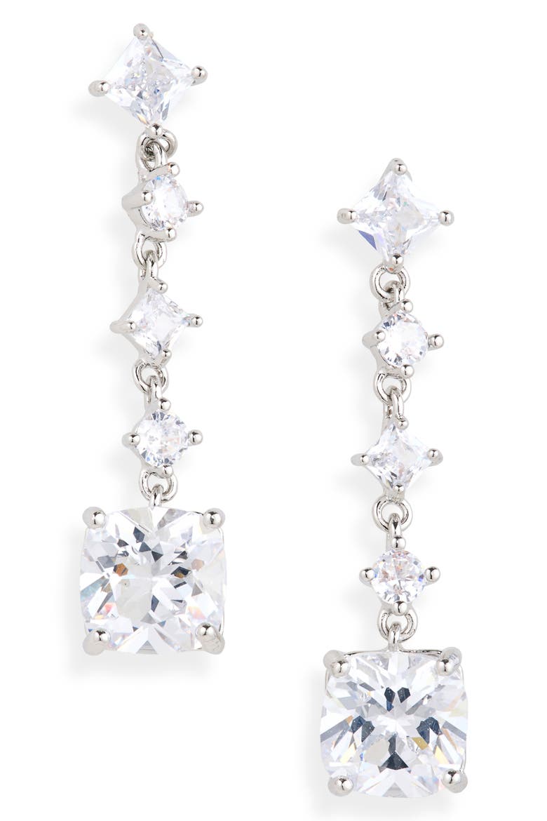 Cubic Zirconia Linear Drop Earrings, Main, color, SILVER