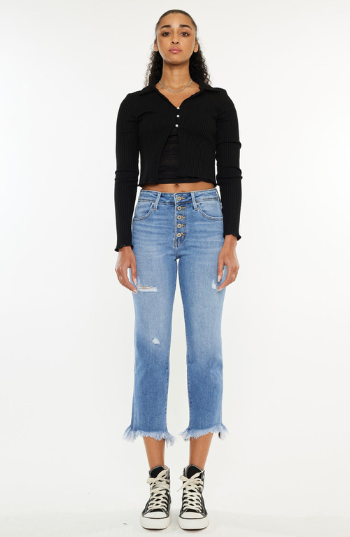 Kancan Zuzanna High Rise Crop Straight Leg Jeans In Blue