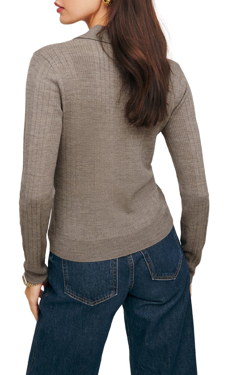 Reformation Hermia Rib Wool Polo Top, Alternate, color, Oatmeal