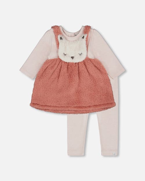 Deux Par Deux Bi-material Dress And Leggings Set In Brown
