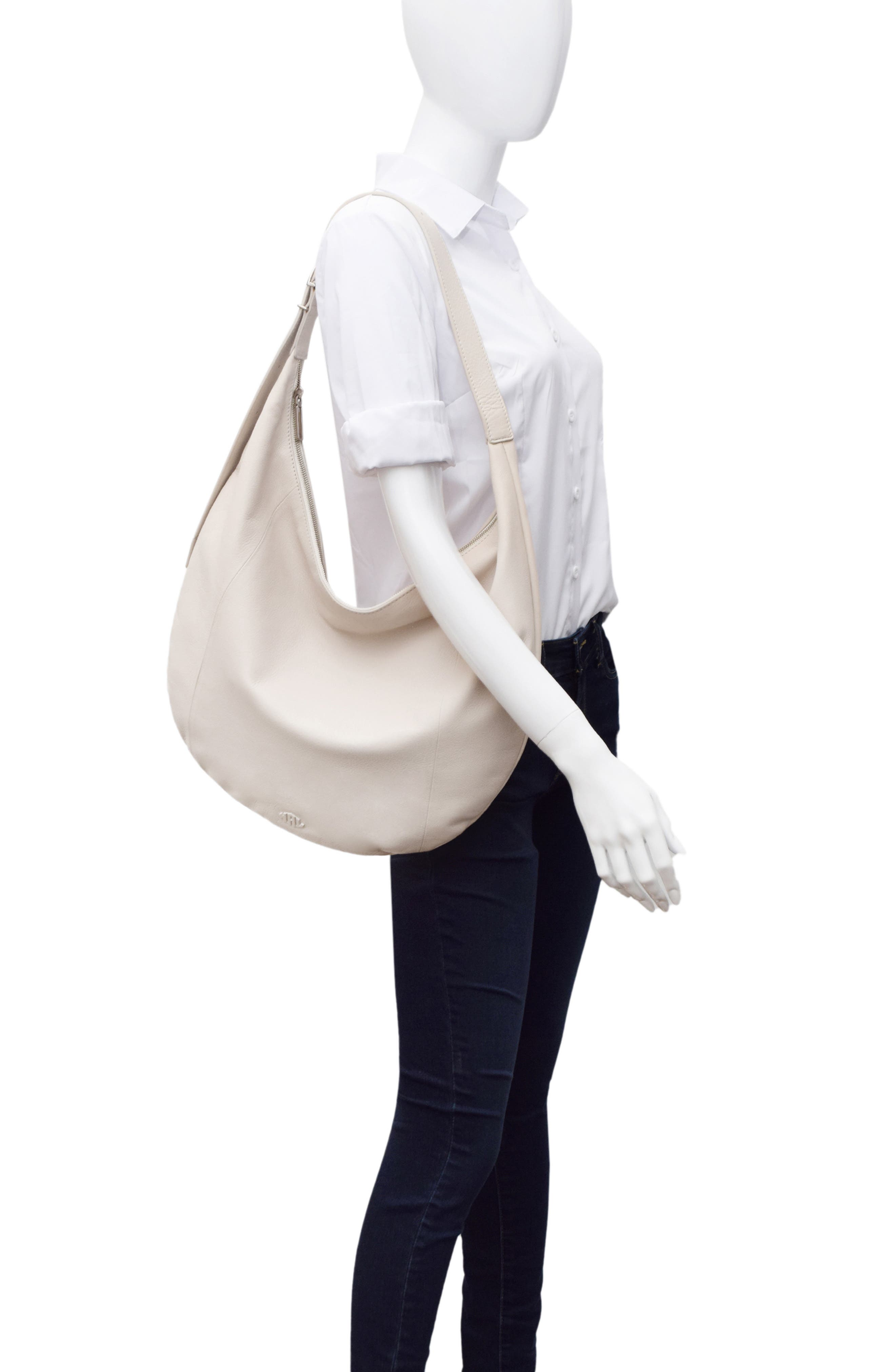 New Amsterdam Leatherworks Wyatt Leather Oversized Hobo Bag, Alternate, color, Ivory