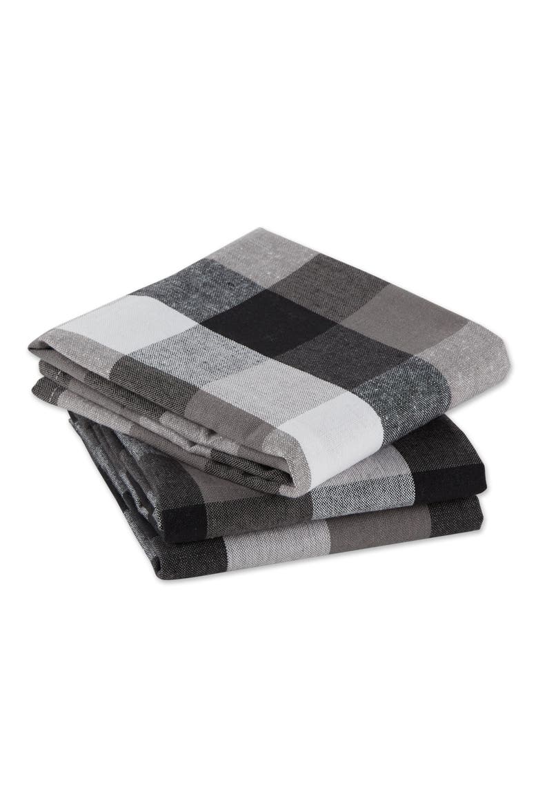 Black Tri Color Check Dishtowel Set/3, Alternate, color, Black
