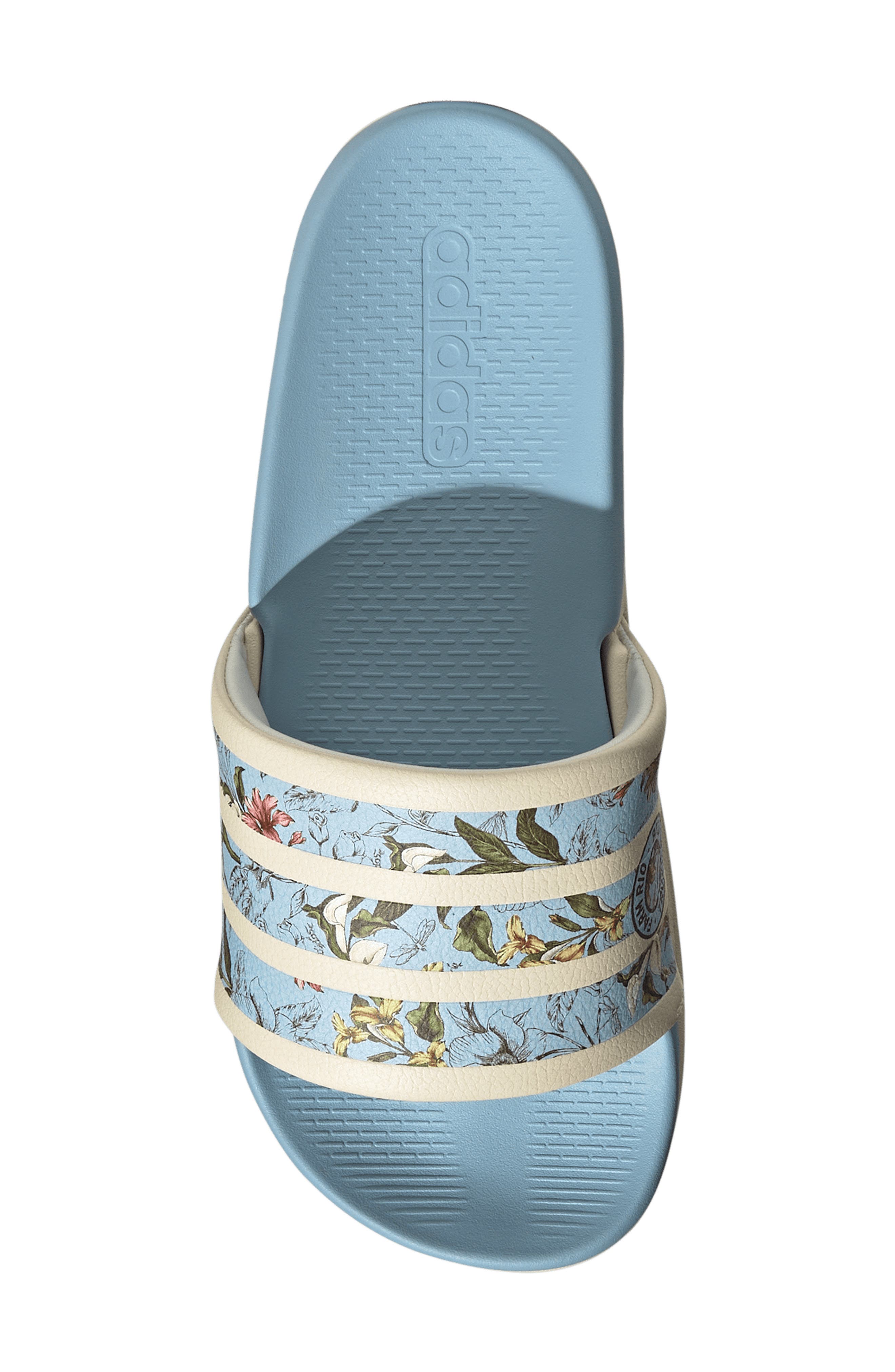 Gender Inclusive Adilette Comfort 2.0 Slide Sandal, Alternate, color, ECRU TINT/ CLEAR SKY/ AUBURN