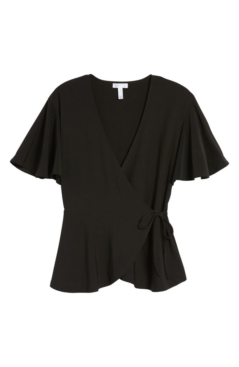 Leith Flounce Sleeve Faux Wrap Top, Alternate, color, 