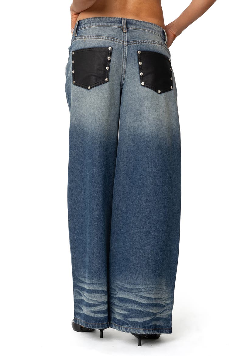 Faux Leather Pocket Low Rise Wide Leg Jeans, Alternate, color, BLUE