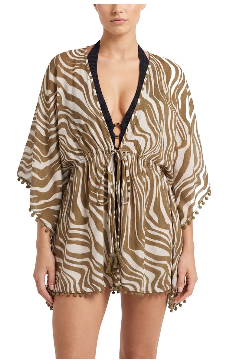 Change of Scenery Audrey Short Drawstring Caftan Cover-Up, Alternate, color, Serengeti