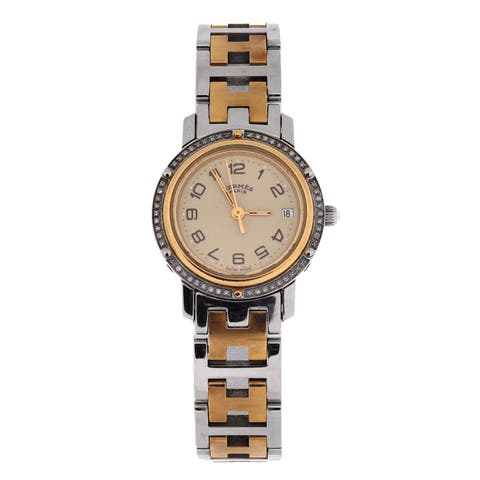 Clipper Quartz Watch Stainless Steel And Plated Metal With Diamond Bezel 24