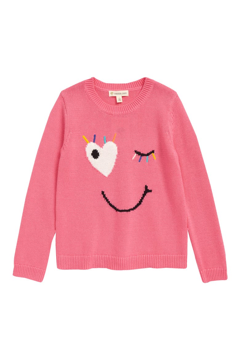 Kids' Icon Sweater, Main, color, PINK AZALEA WINKY SMILE