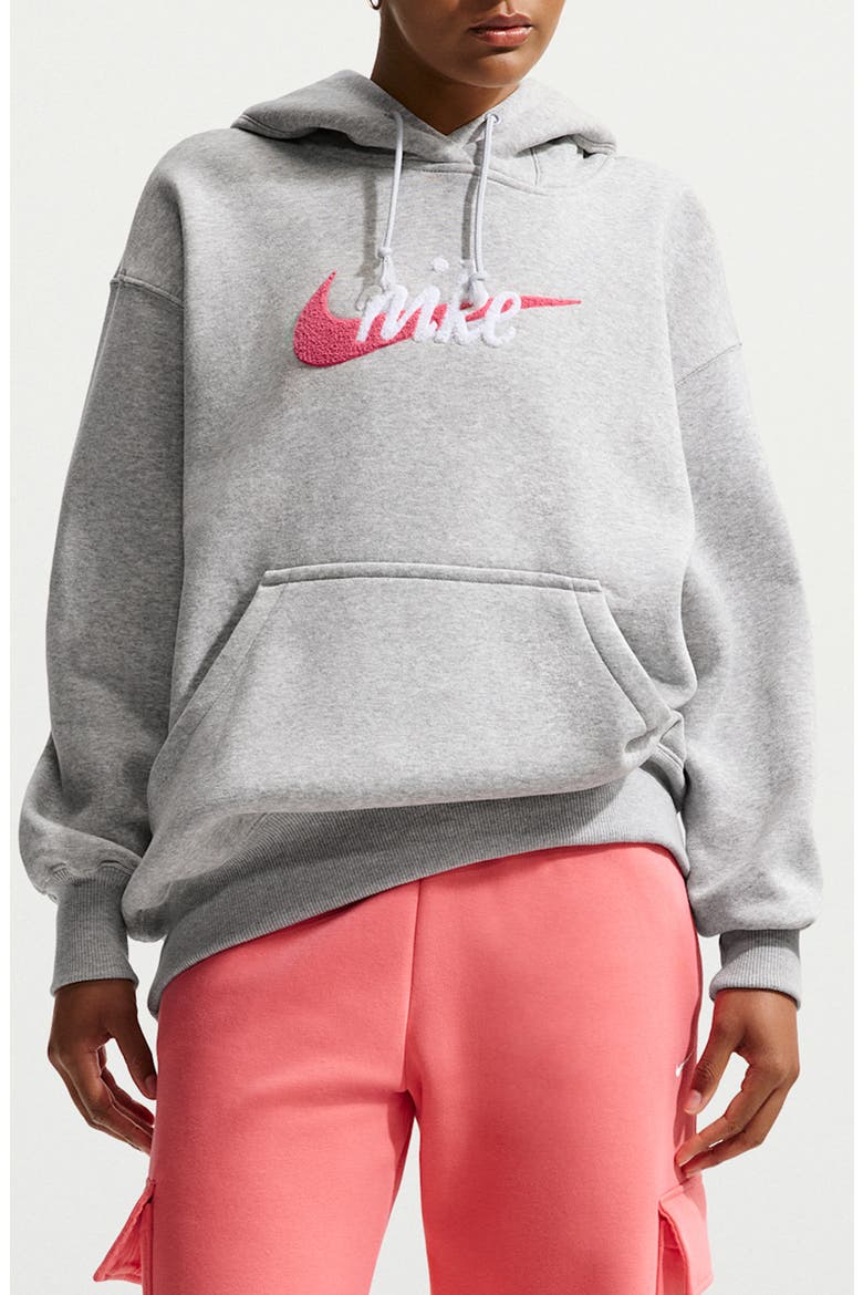 Oversize Brushed Cotton Blend Fleece Hoodie, Main, color, 043 PLATINUM/HEATHER/CORAL