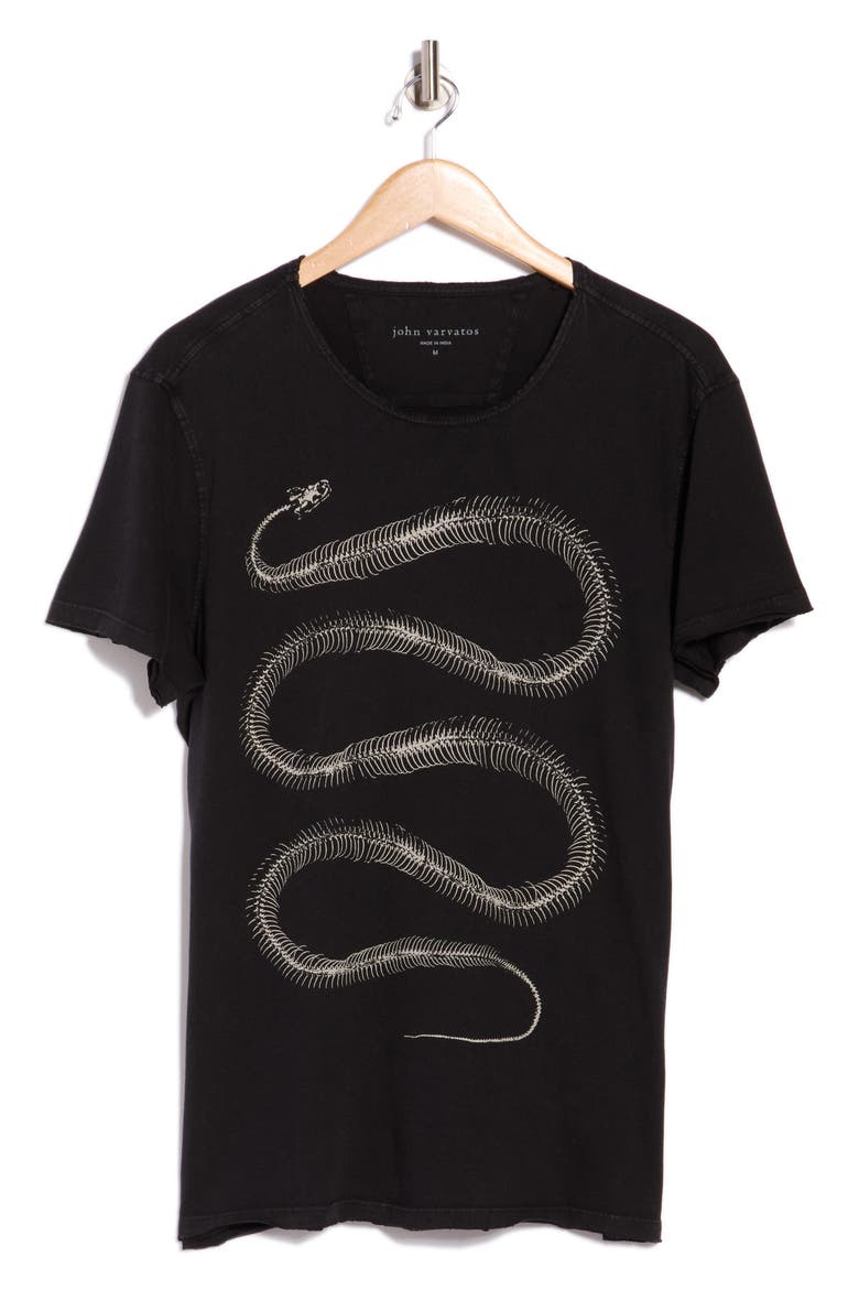Snake Bones Raw Edge Cotton Graphic T-Shirt, Alternate, color, BLACK