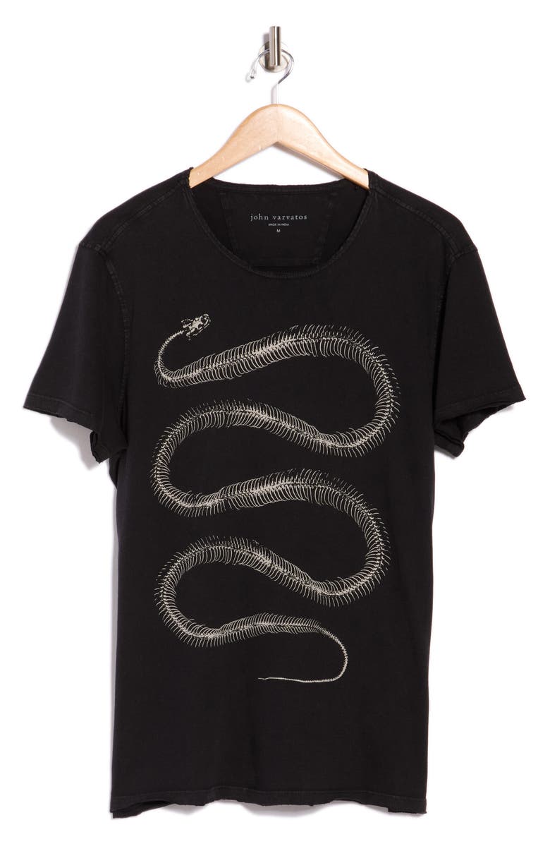 John Varvatos Snake Bones Raw Edge Cotton Graphic T-Shirt, Alternate, color, Black