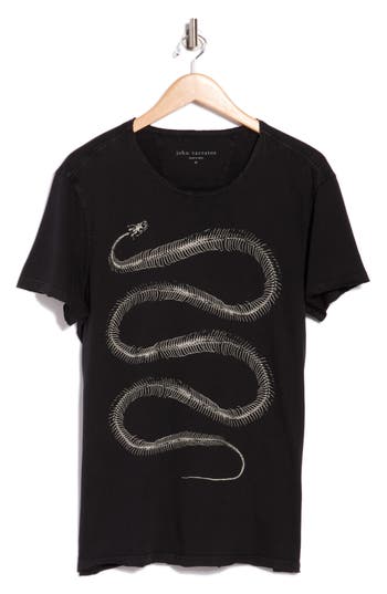John Varvatos Snake Bones Raw Edge Cotton Graphic T-shirt In Black