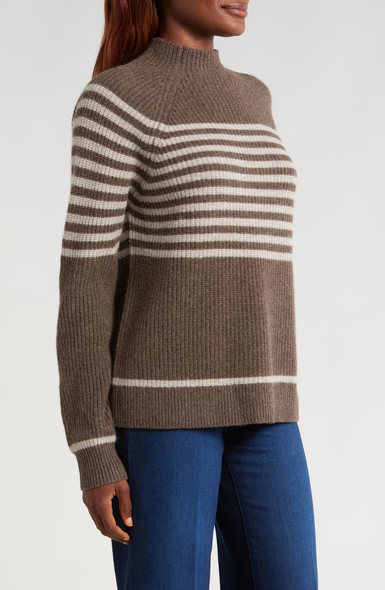Wyeth Laura Stripe Wool & Cashmere Funnel Neck Sweater, Alternate, color, Coco/ Oatmeal