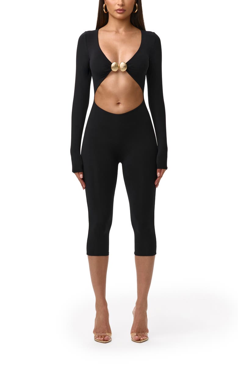 Naked Wardrobe V-Cutout Capri Jumpsuit, Main, color, Black