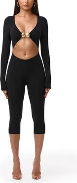 Naked Wardrobe V-Cutout Capri Jumpsuit