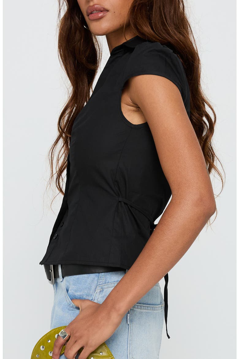 Arianwyn Cap Sleeve Button-Up Shirt, Alternate, color, BLACK