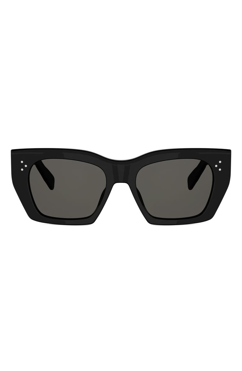 CELINE 53mm Square Sunglasses, Main, color, Shiny Black / Smoke