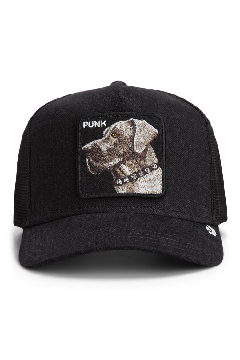 Punk Dawg Patch Snapback Trucker Hat, Alternate, color, BLACK DENIM