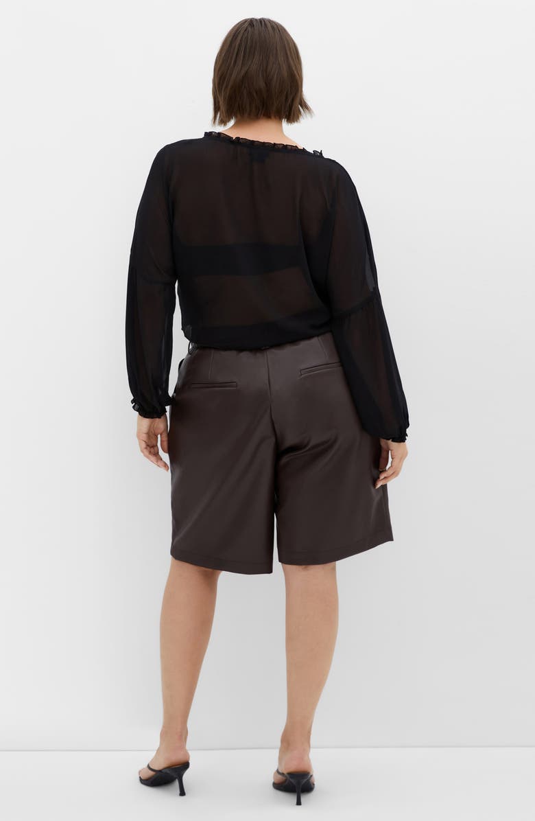 City Chic Corina Ruffle Trim Sheer Tie Neck Top, Alternate, color, Black