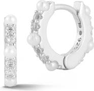 SPHERA MILANO Cultured Pearl & Cubic Zirconia Huggie Hoop Earrings