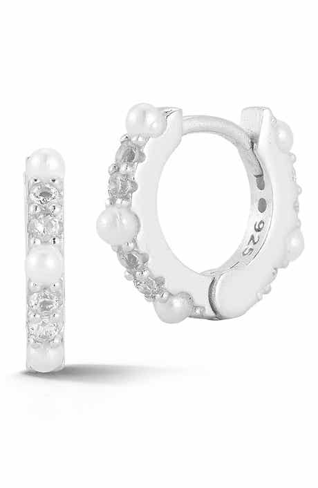 Cultured Pearl & Cubic Zirconia Huggie Hoop Earrings